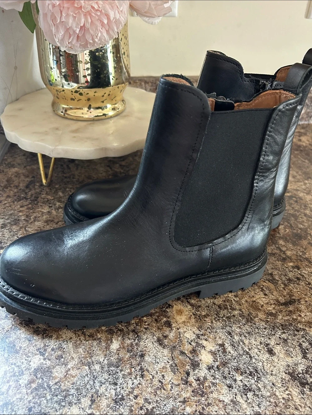 Girl Black Leather Zip Chelsea Boots